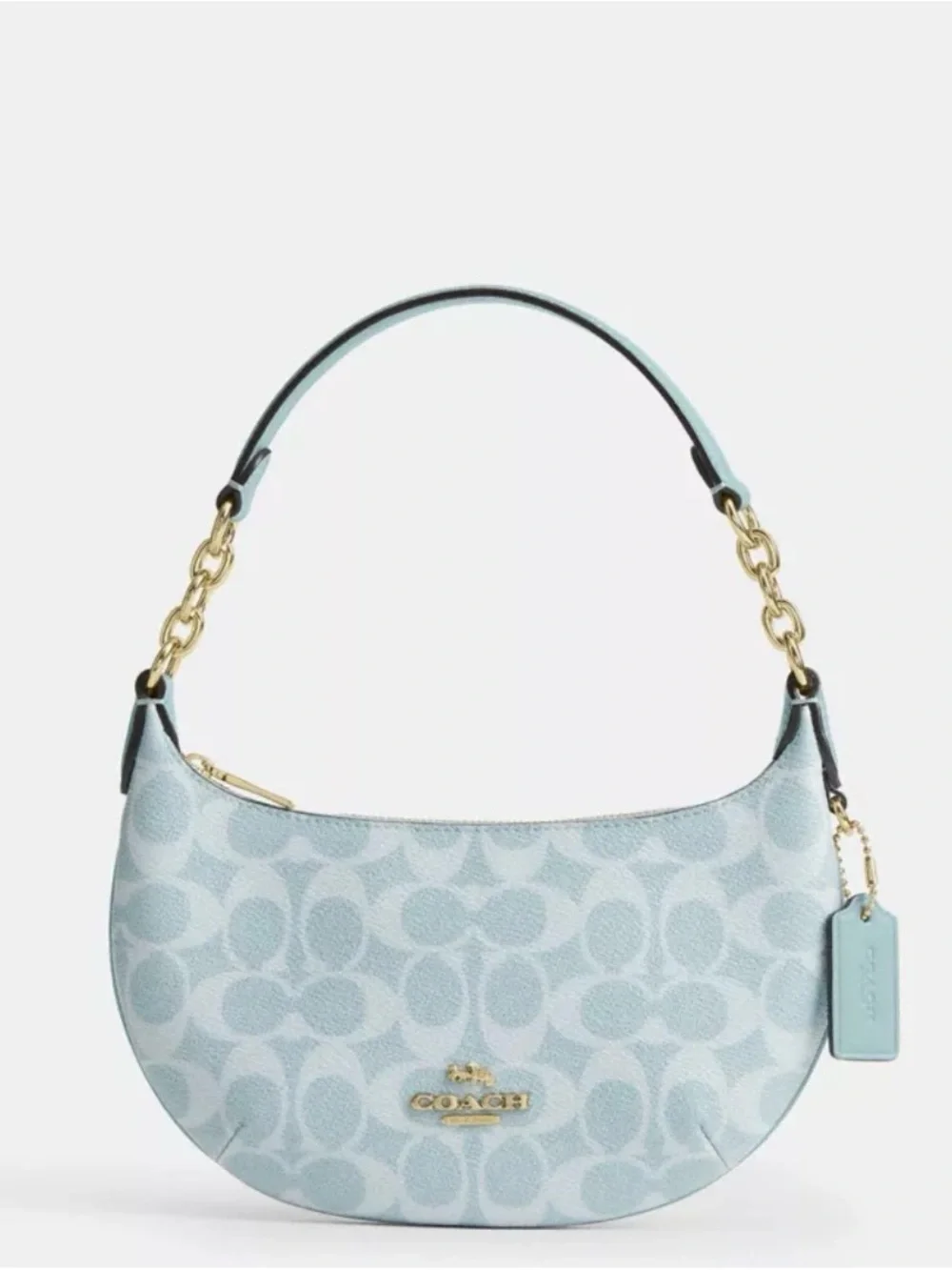 🩵Coach NWT Light Blue Signature Canvas Mini Payton Shoulder Bag/ Gold Hardware